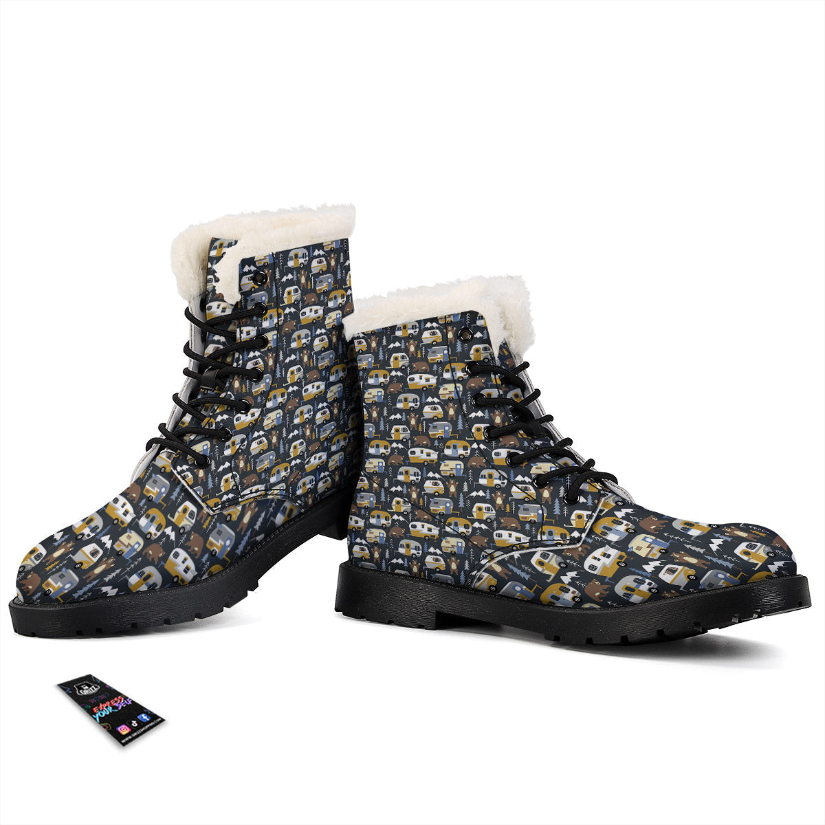 Van Camping Print Pattern Winter Boots-grizzshop