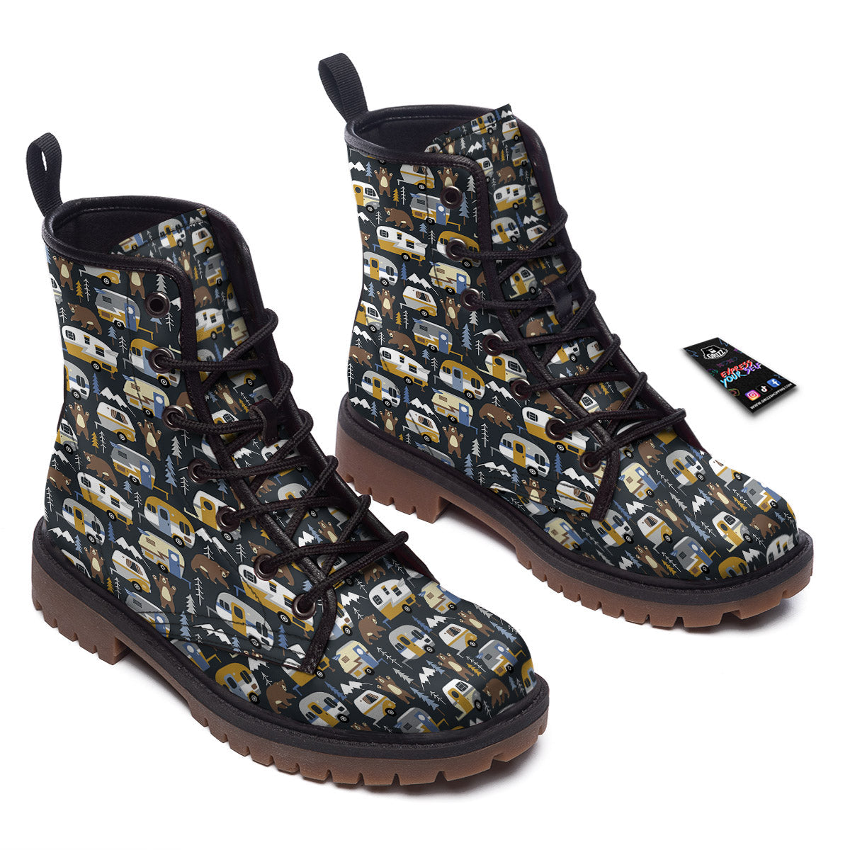 Van Camping Print Pattern Work Boots-grizzshop