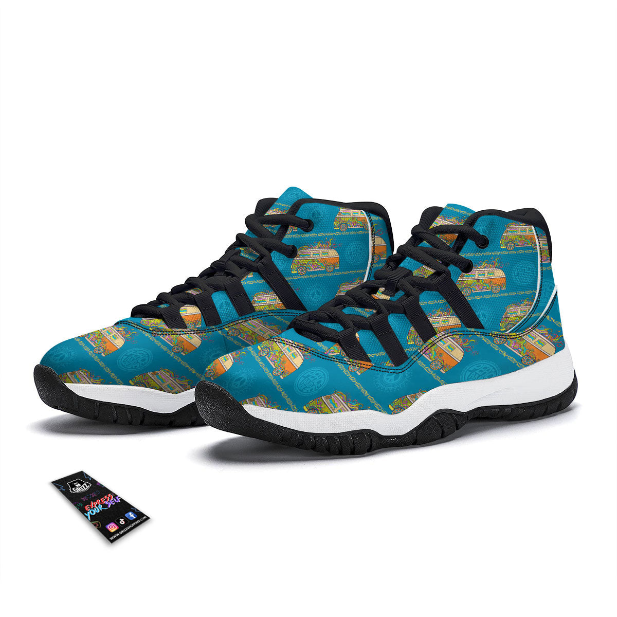 Van Hippie Vintage Print Pattern Black Bball Shoes-grizzshop