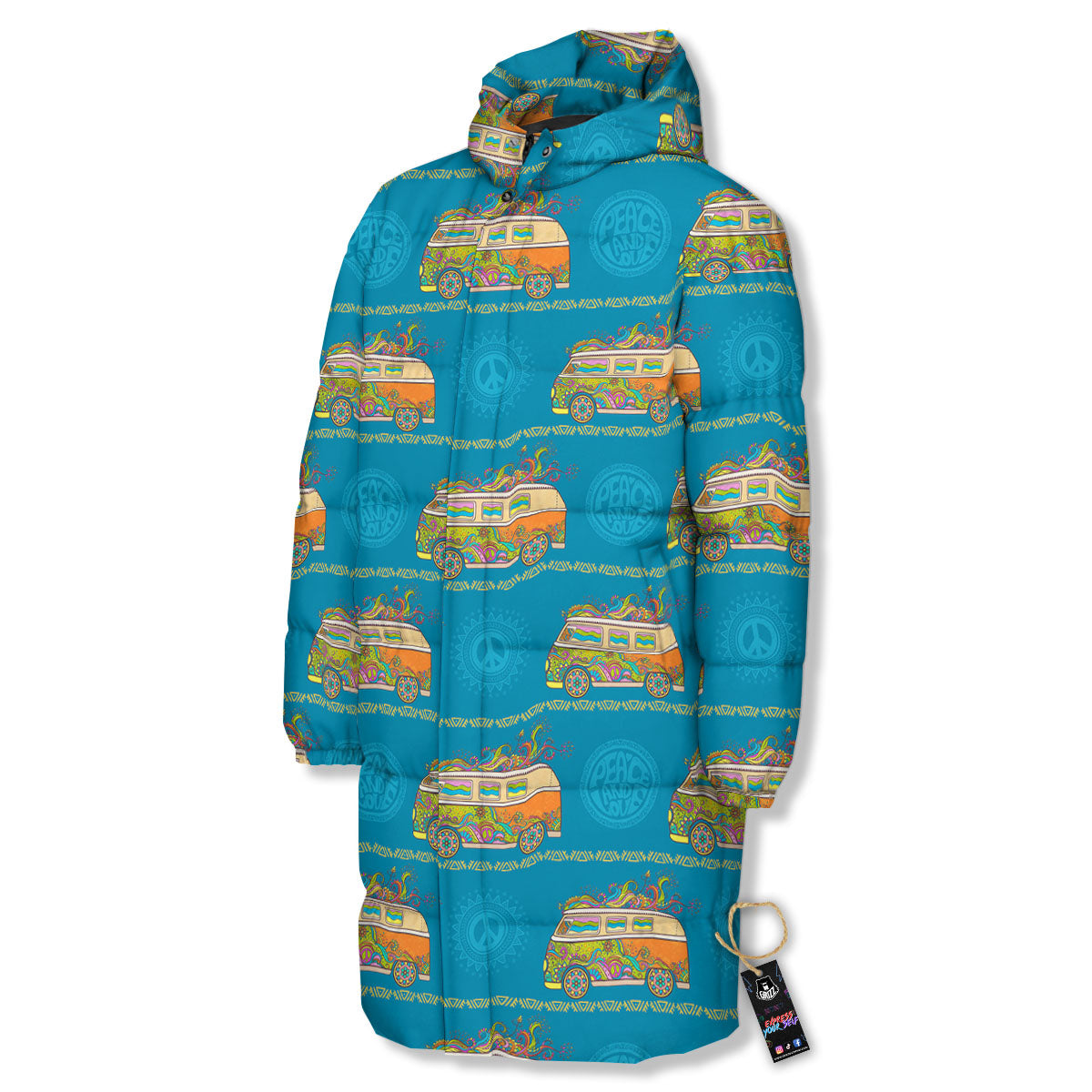 Van Hippie Vintage Print Pattern Long Down Jacket-grizzshop