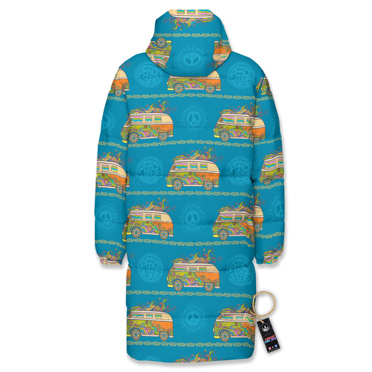 Van Hippie Vintage Print Pattern Long Down Jacket-grizzshop
