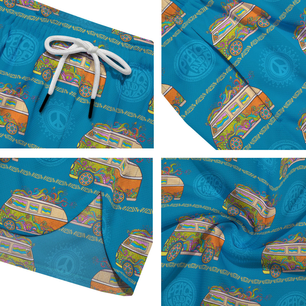 Van Hippie Vintage Print Pattern Men's Running Shorts-grizzshop
