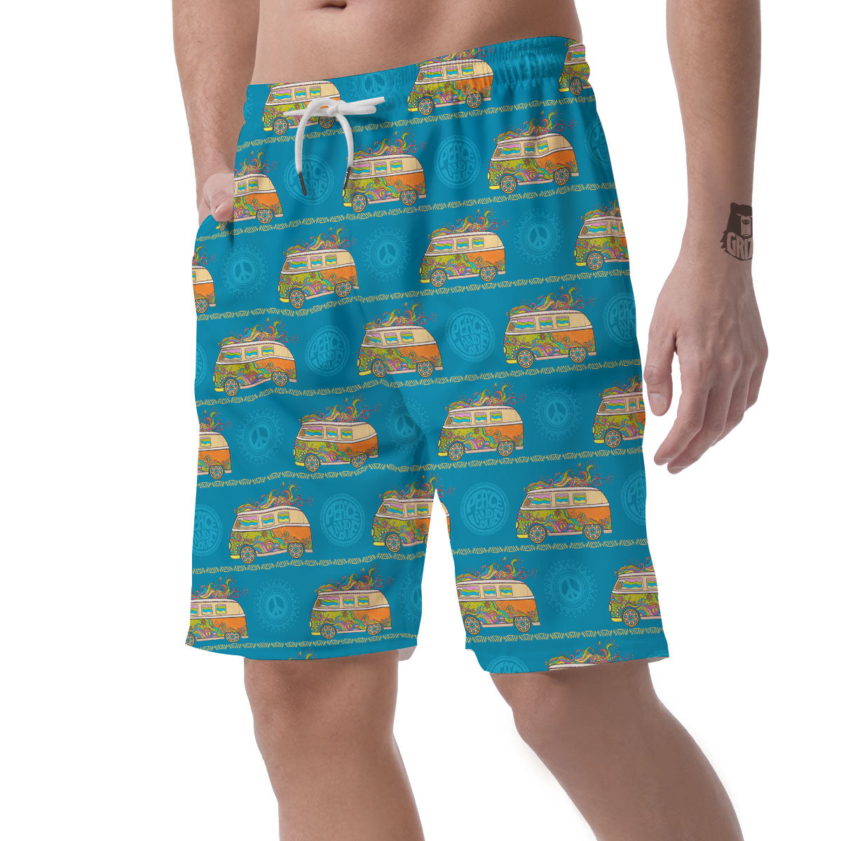 Van Hippie Vintage Print Pattern Men's Shorts-grizzshop