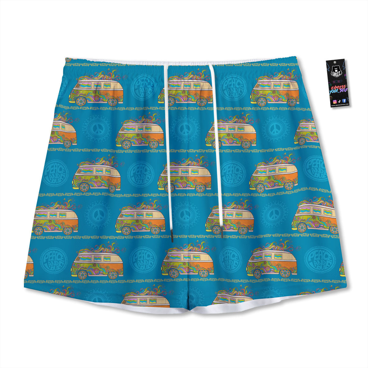 Van Hippie Vintage Print Pattern Mesh Shorts