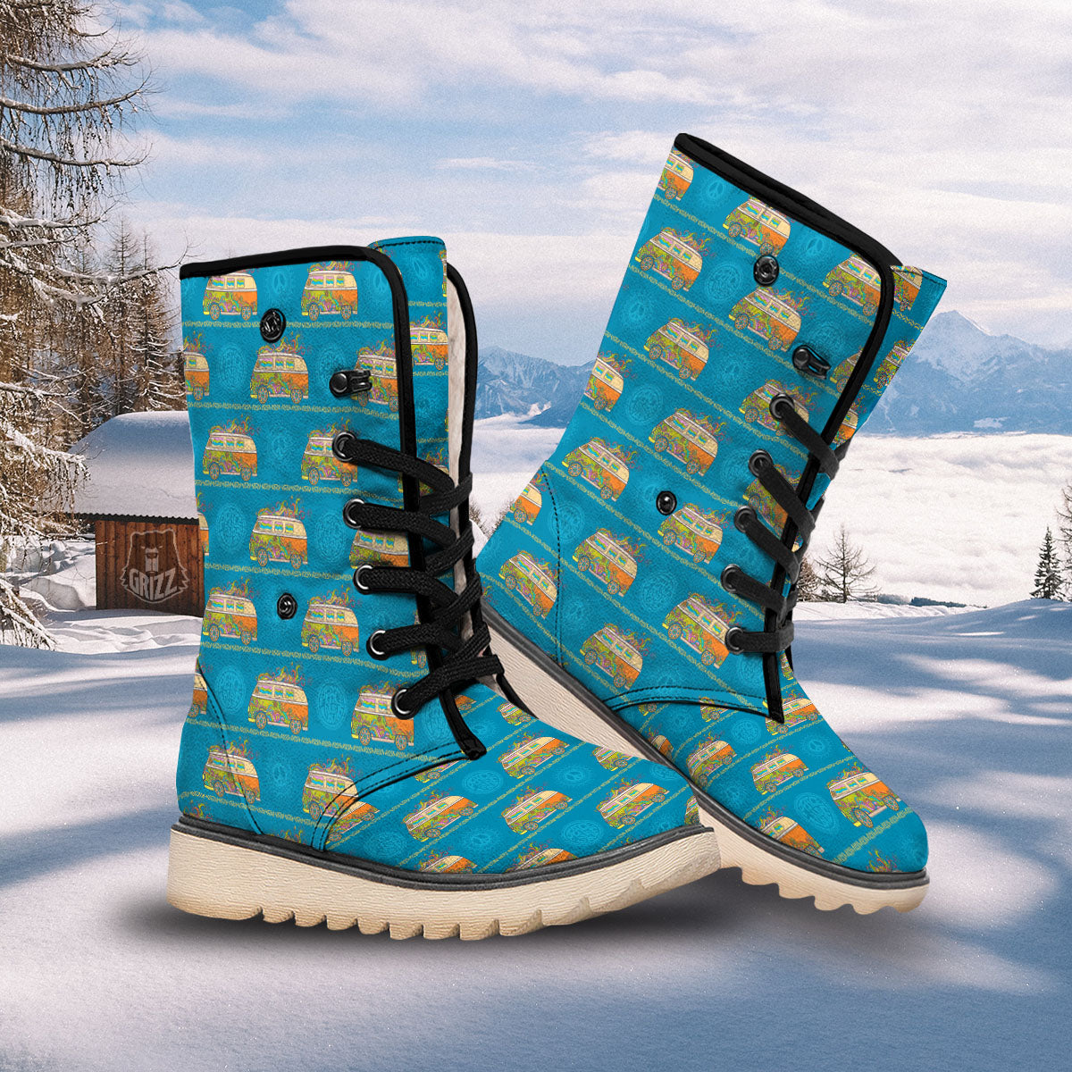 Van Hippie Vintage Print Pattern Snow Boots-grizzshop