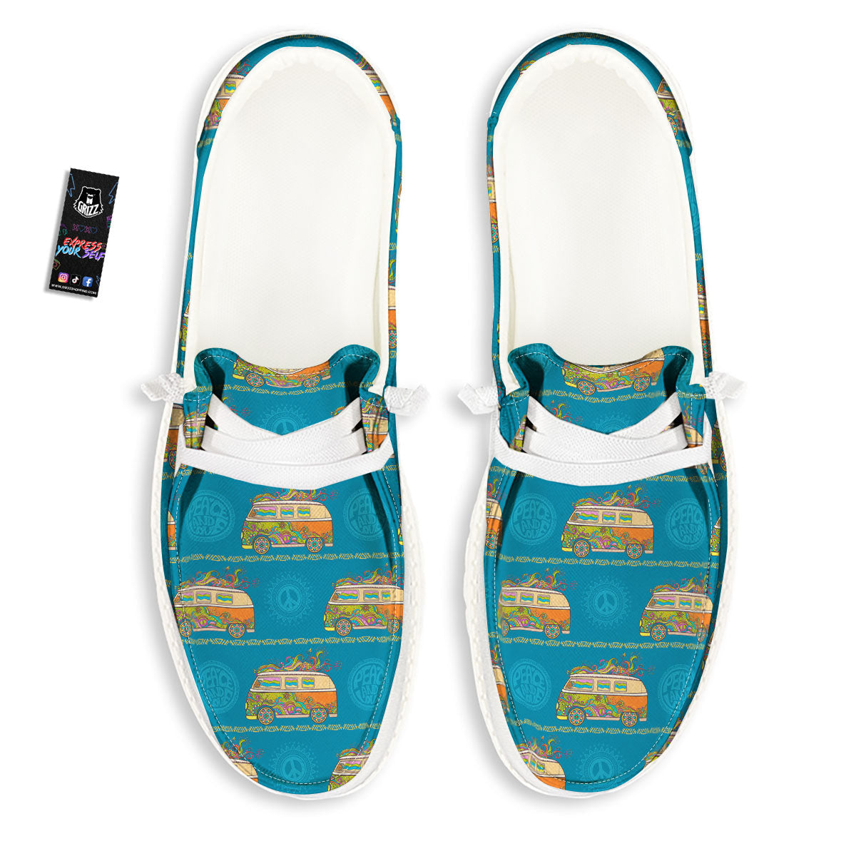 Van Hippie Vintage Print Pattern White Loafers-grizzshop