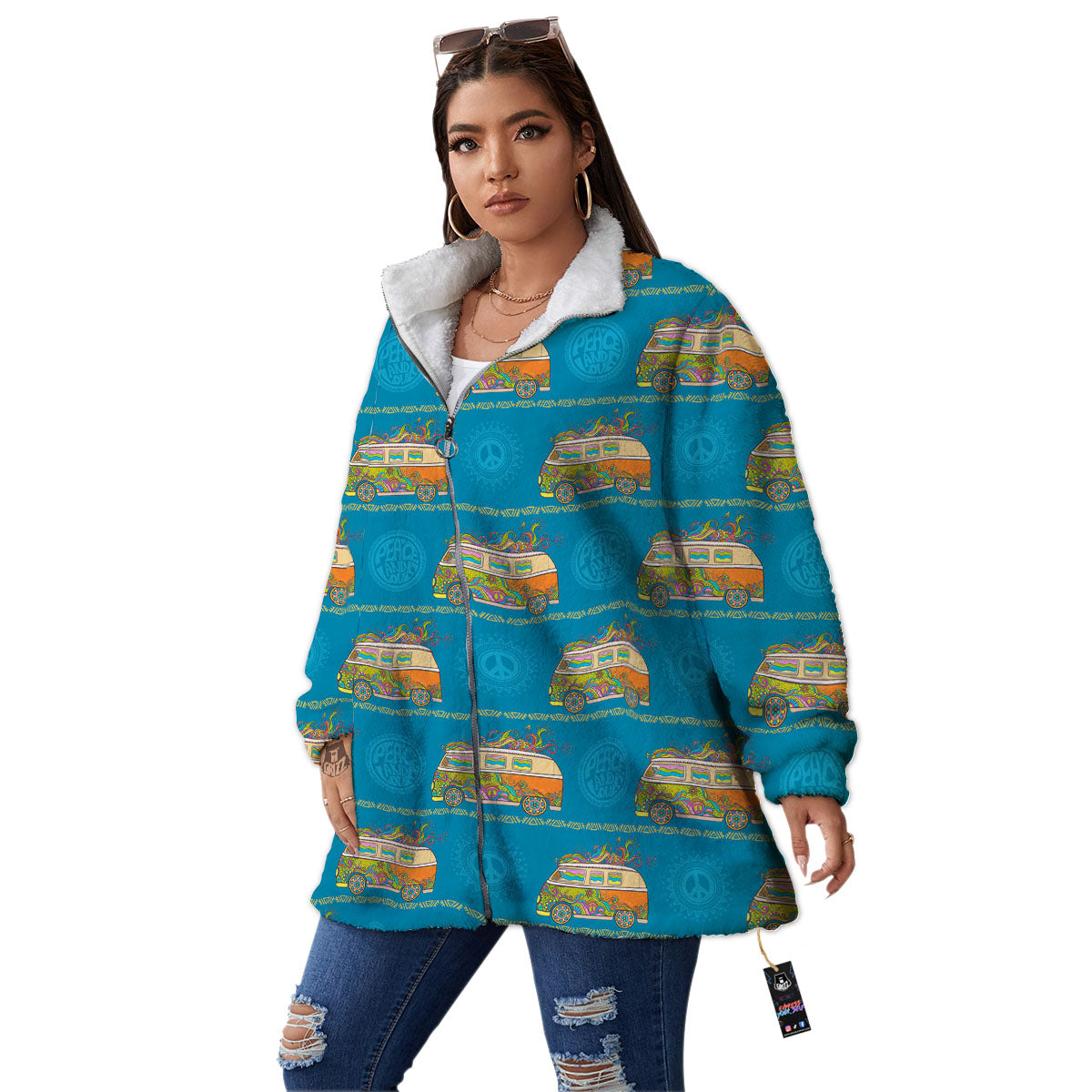 Van Hippie Vintage Print Pattern Women's Sherpa Jacket-grizzshop