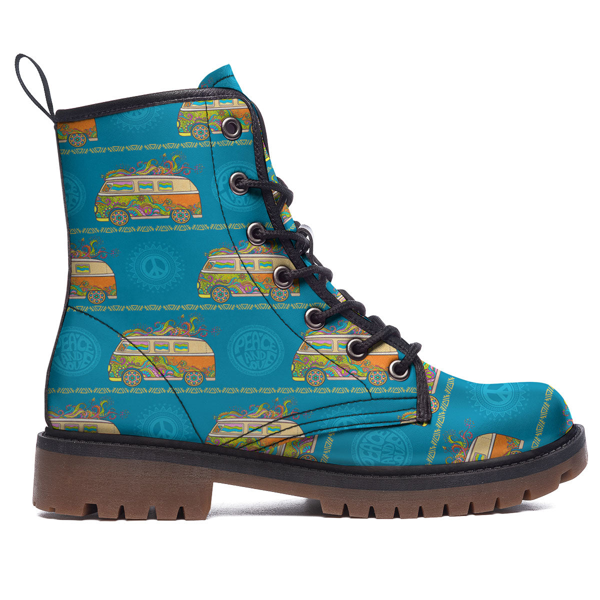 Van Hippie Vintage Print Pattern Work Boots-grizzshop