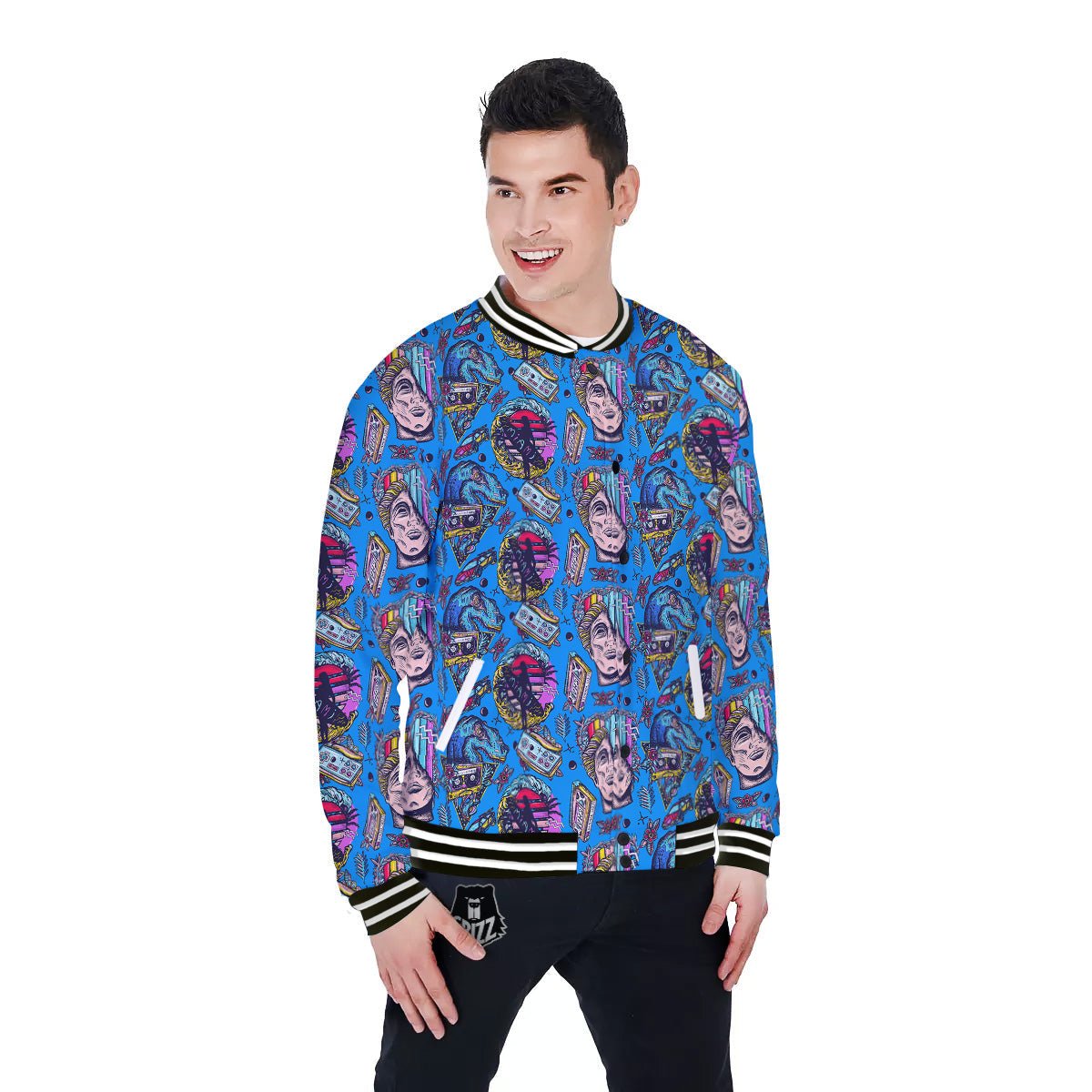 Vaporwave Art Cyberpunk Print Pattern Baseball Jacket-grizzshop