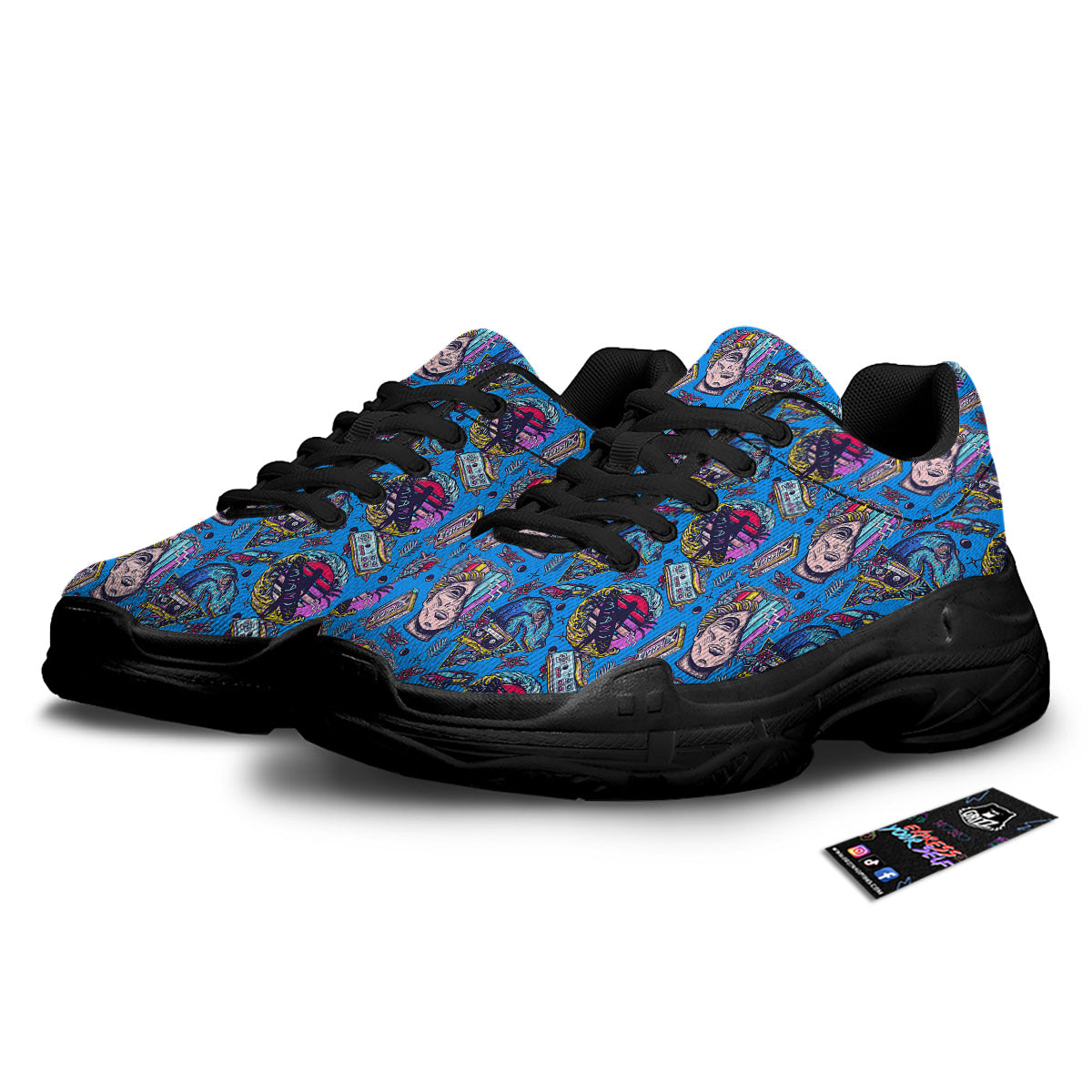 Vaporwave Art Cyberpunk Print Pattern Black Chunky Shoes-grizzshop