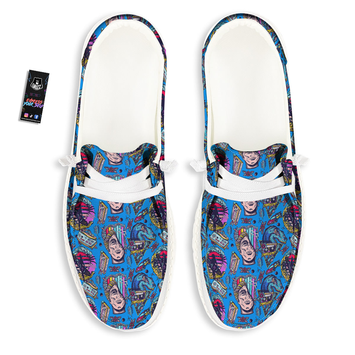 Vaporwave Art Cyberpunk Print Pattern White Loafers-grizzshop