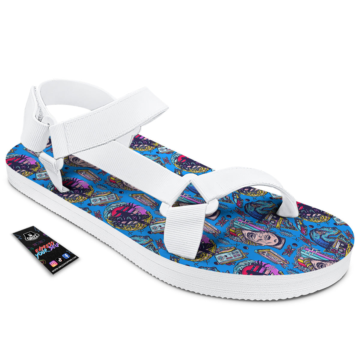 Vaporwave Art Cyberpunk Print Pattern White Open Toe Sandals-grizzshop