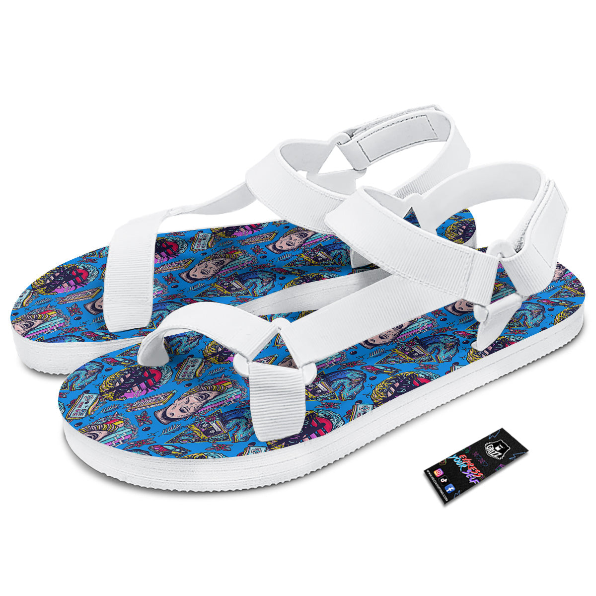 Vaporwave Art Cyberpunk Print Pattern White Open Toe Sandals-grizzshop