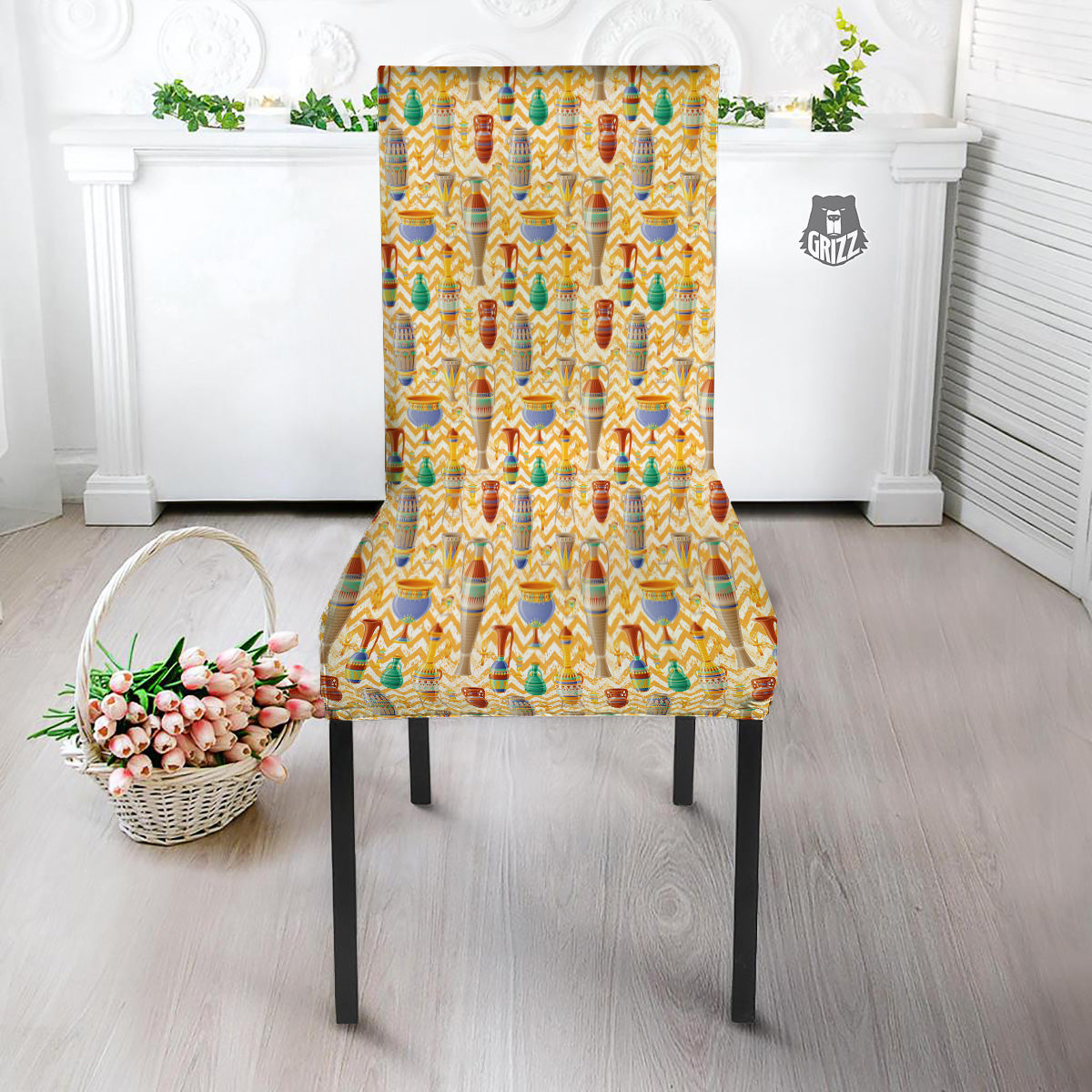 Vase And Pottery Ancient Egyptian Print Pattern Dining Chair Slipcover-grizzshop