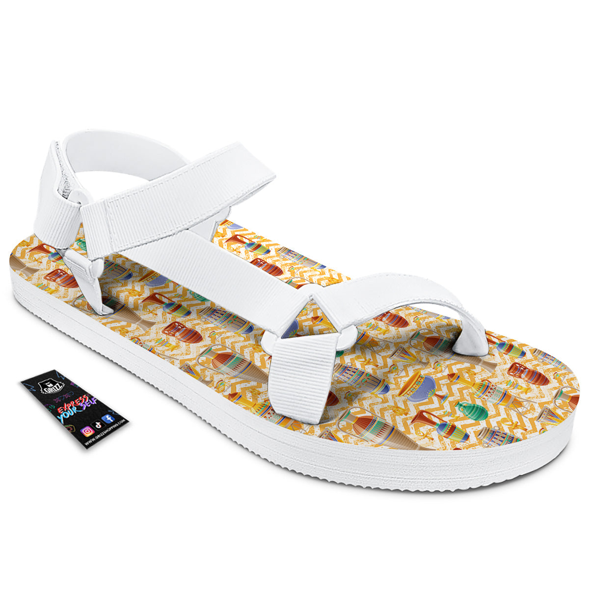 Vase And Pottery Ancient Egyptian Print Pattern White Open Toe Sandals-grizzshop