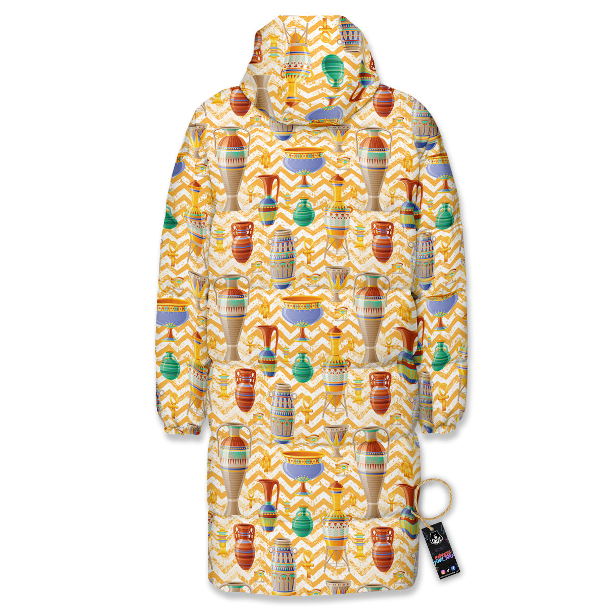 Vase And Pottery Ancient Egyptian Print Pattern Long Down Jacket