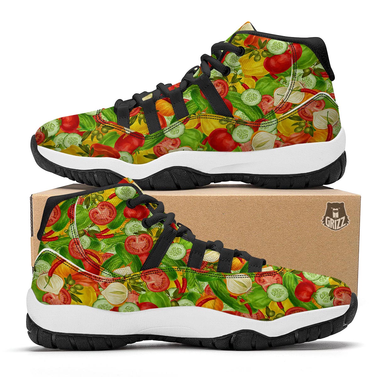 Vegan Colorful Pattern Print Black Bball Shoes-grizzshop