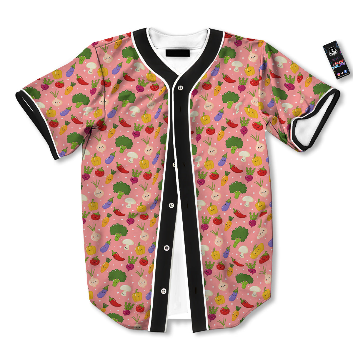 Vegan Cute Print Pattern Baseball Jersey-grizzshop