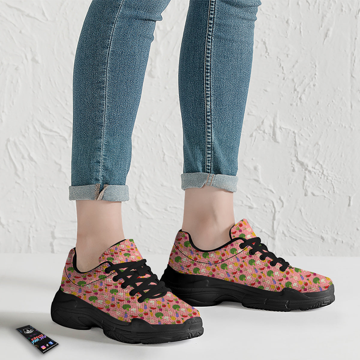 Vegan Cute Print Pattern Black Chunky Shoes-grizzshop