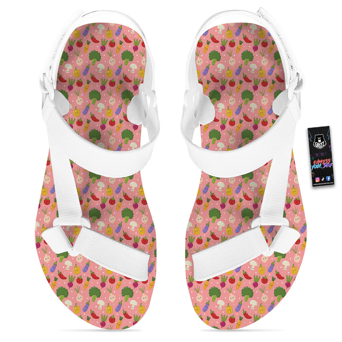 Vegan Cute Print Pattern White Open Toe Sandals-grizzshop