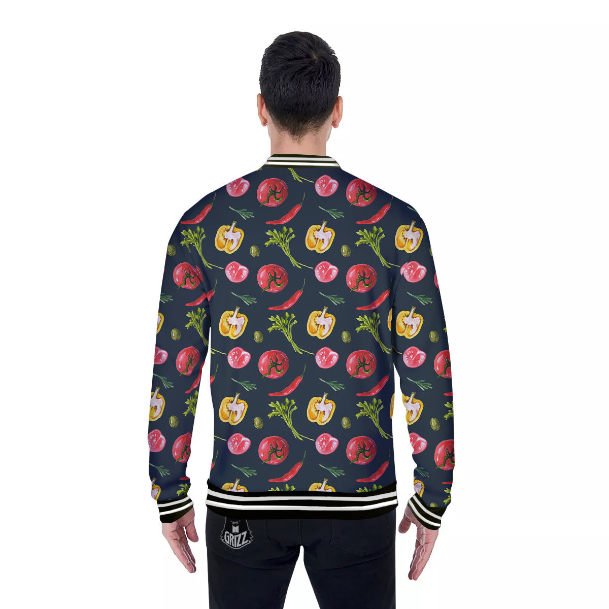 Vegan Watercolor Print Pattern Baseball Jacket-grizzshop