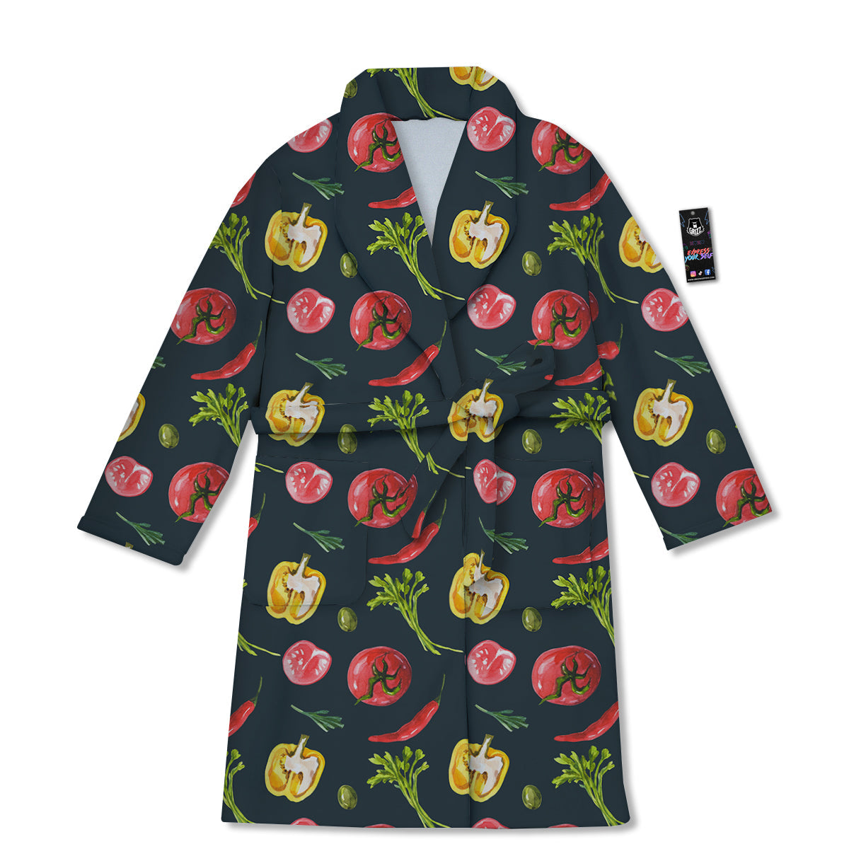 Vegan Watercolor Print Pattern Bathrobe-grizzshop