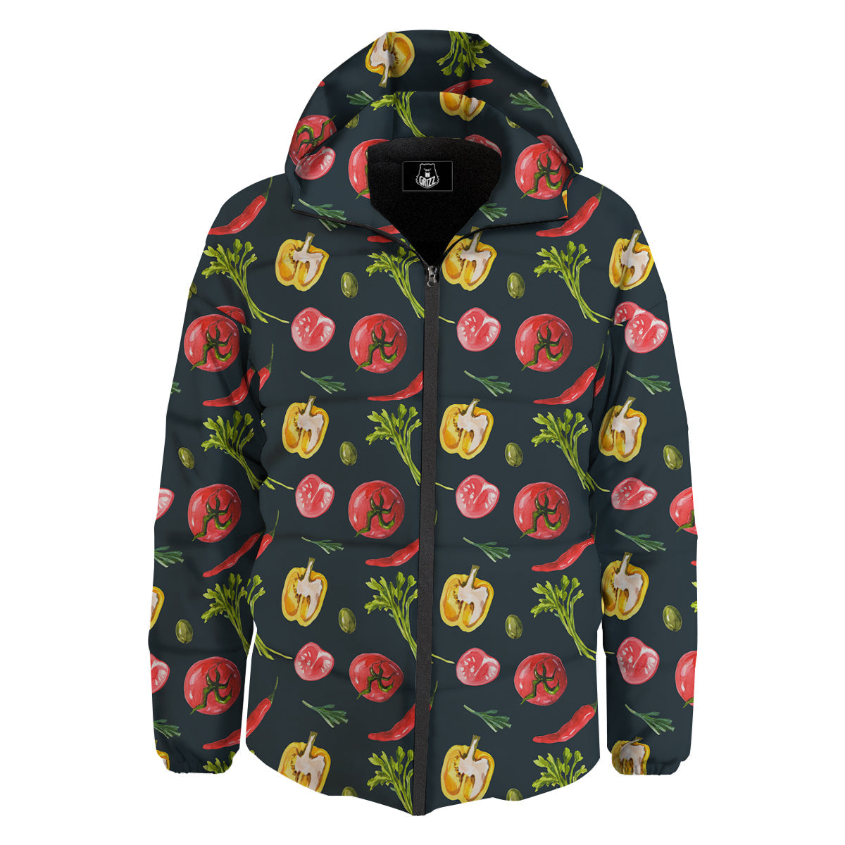 Vegan Watercolor Print Pattern Down Jacket-grizzshop