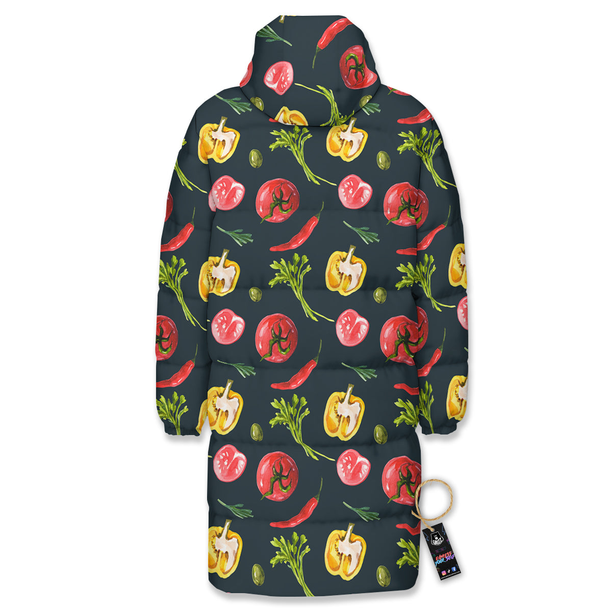 Vegan Watercolor Print Pattern Long Down Jacket-grizzshop