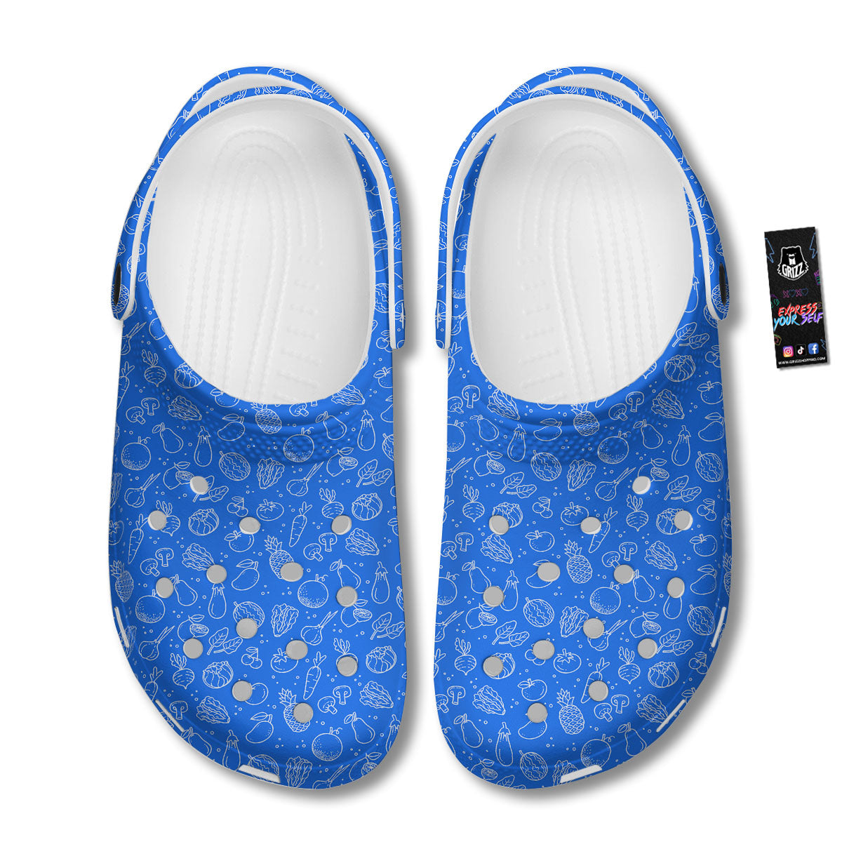 Vegan White And Blue Print Pattern Clog-grizzshop