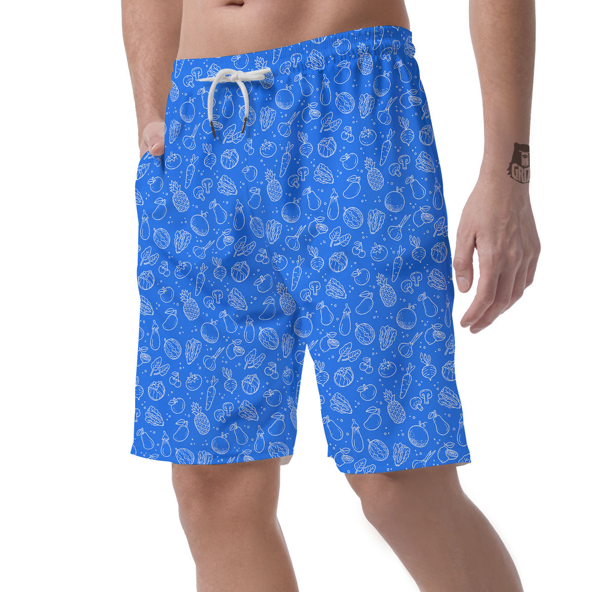 Vegan White And Blue Print Pattern Men's Shorts-grizzshop