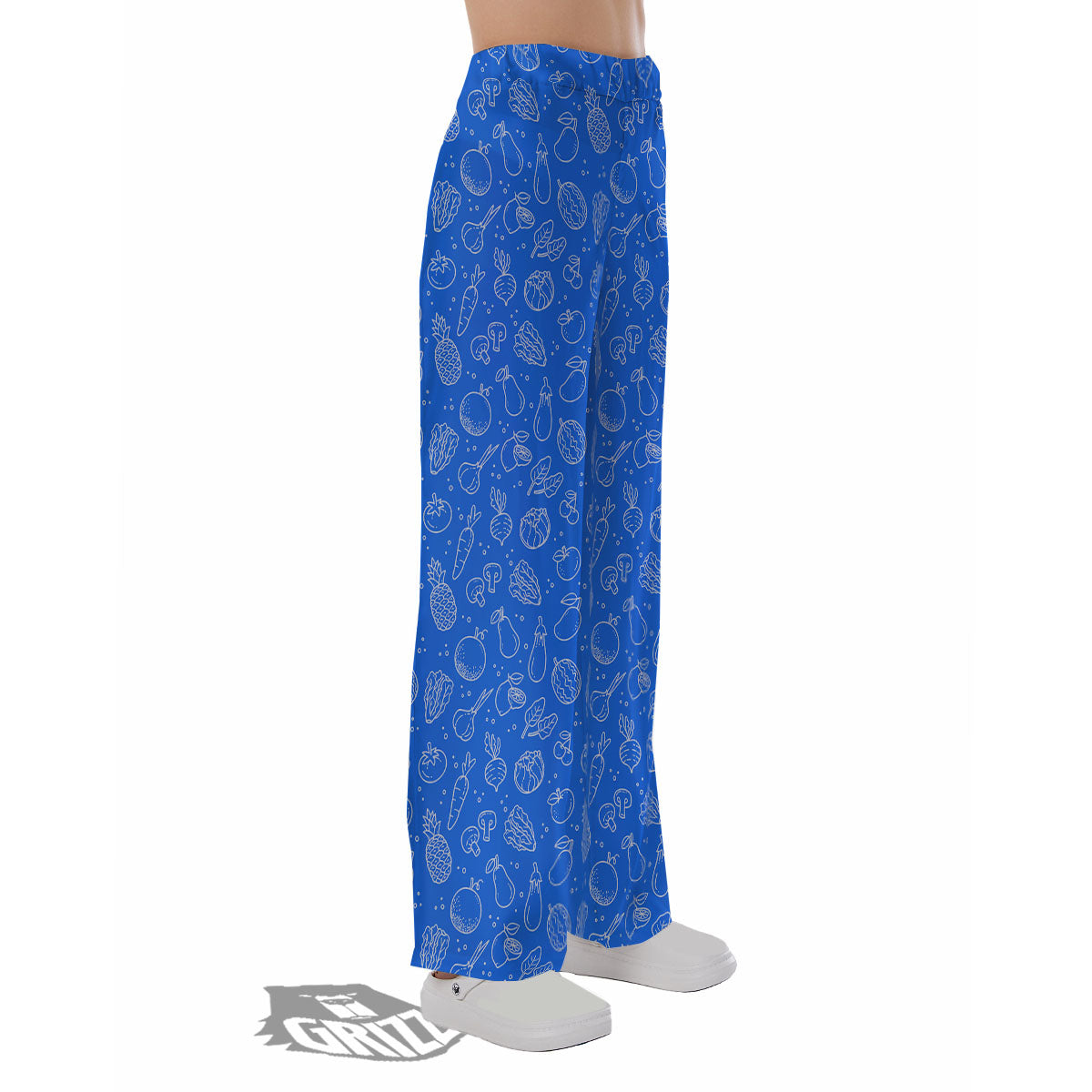 Vegan White And Blue Print Pattern Pajama Pants-grizzshop