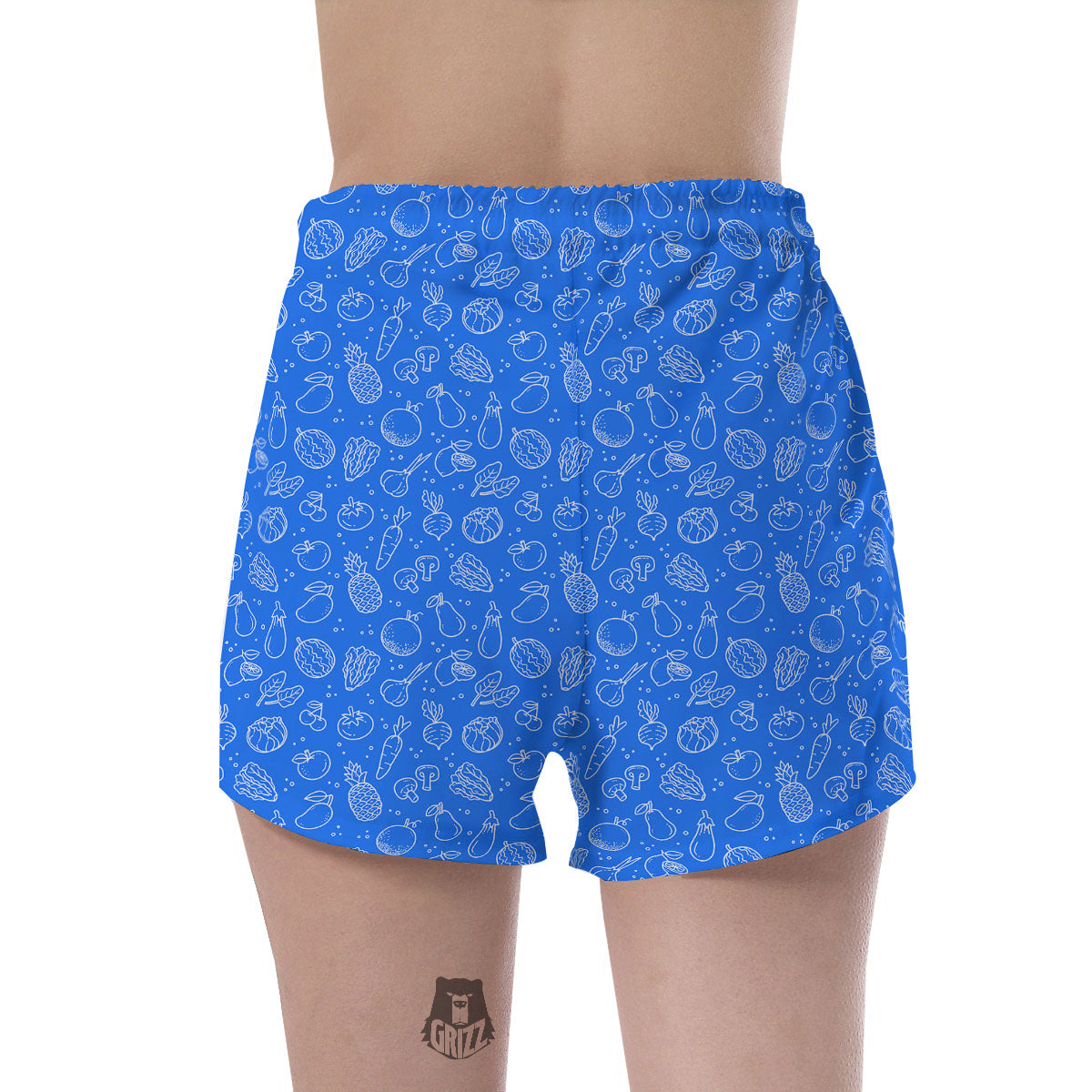Vegan White And Blue Print Pattern Women's Shorts-grizzshop