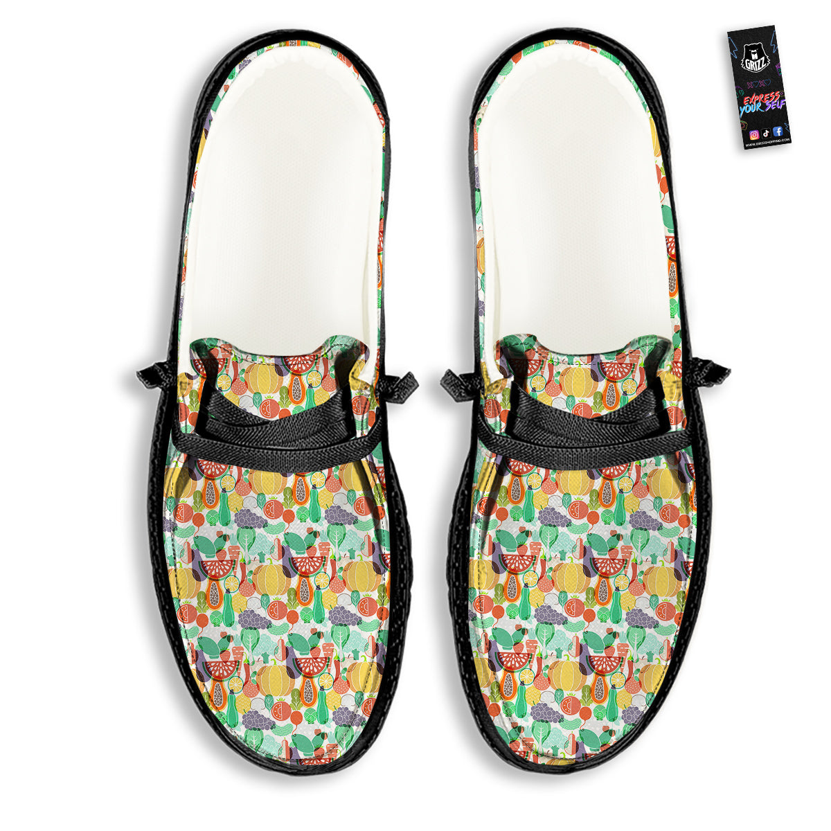 Vegetable Colorful Print Pattern Black Loafers-grizzshop