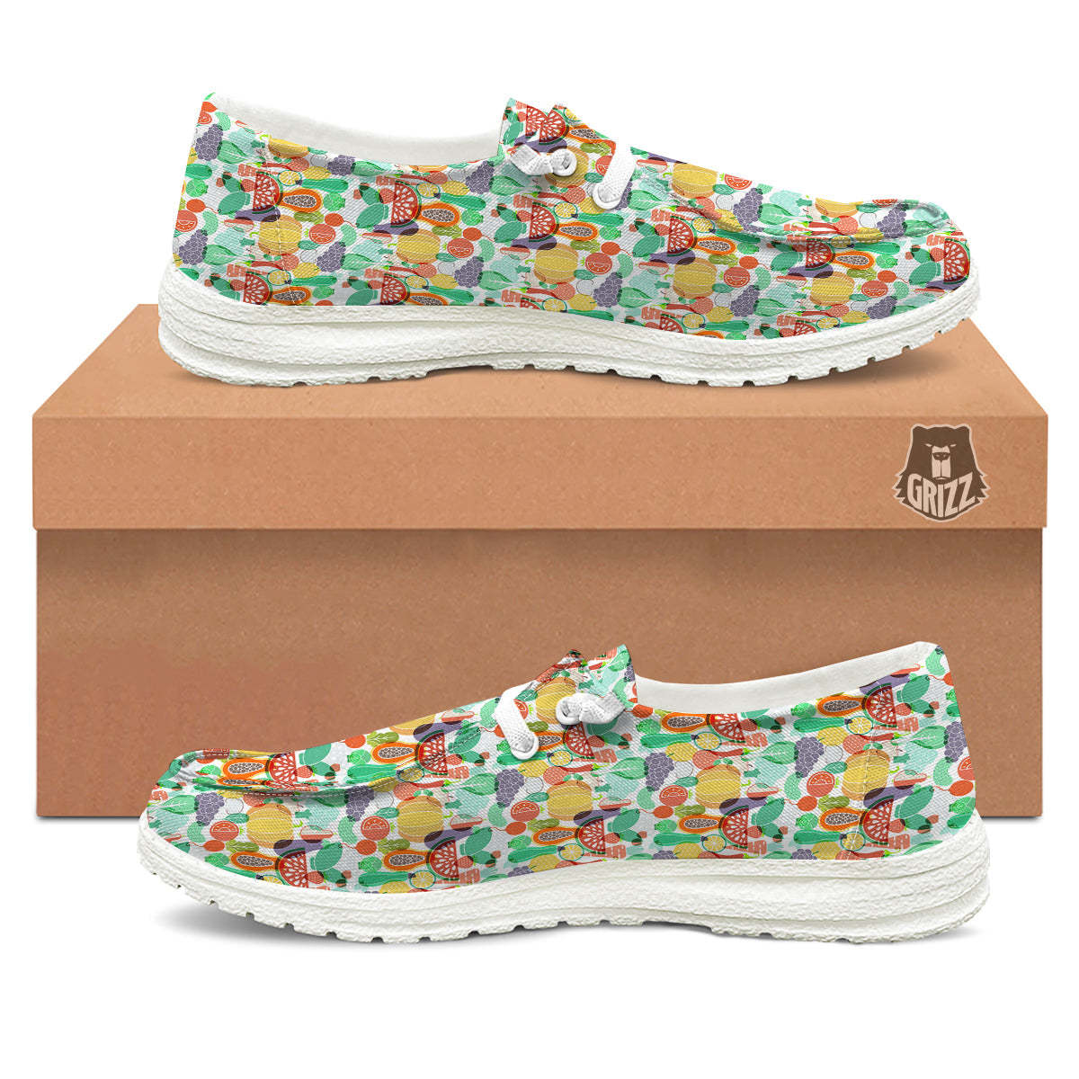 Vegetable Colorful Print Pattern White Loafers-grizzshop