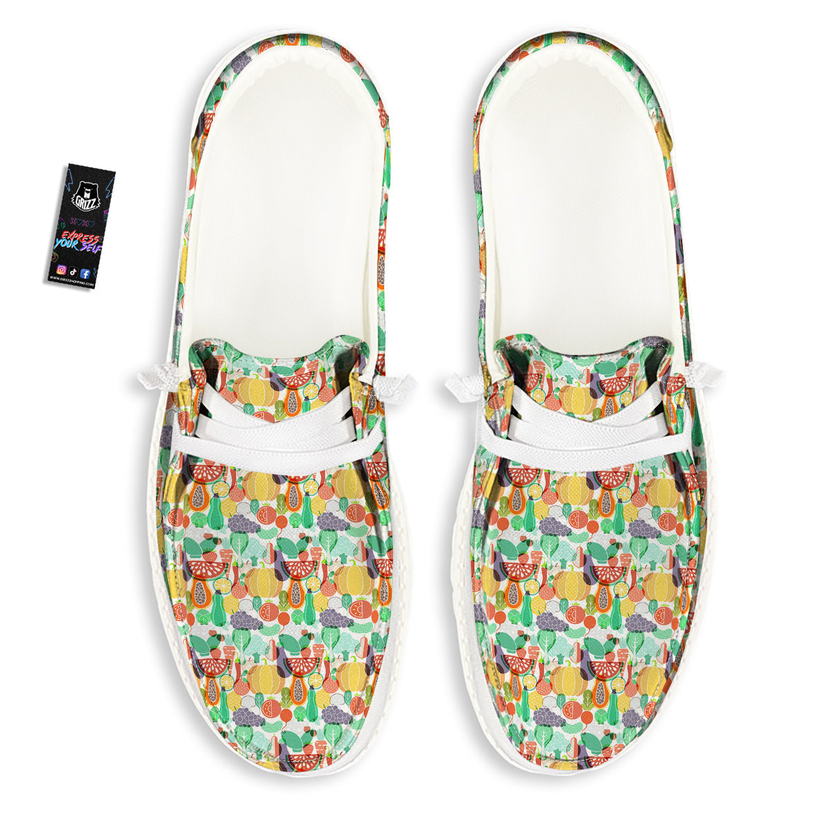 Vegetable Colorful Print Pattern White Loafers-grizzshop