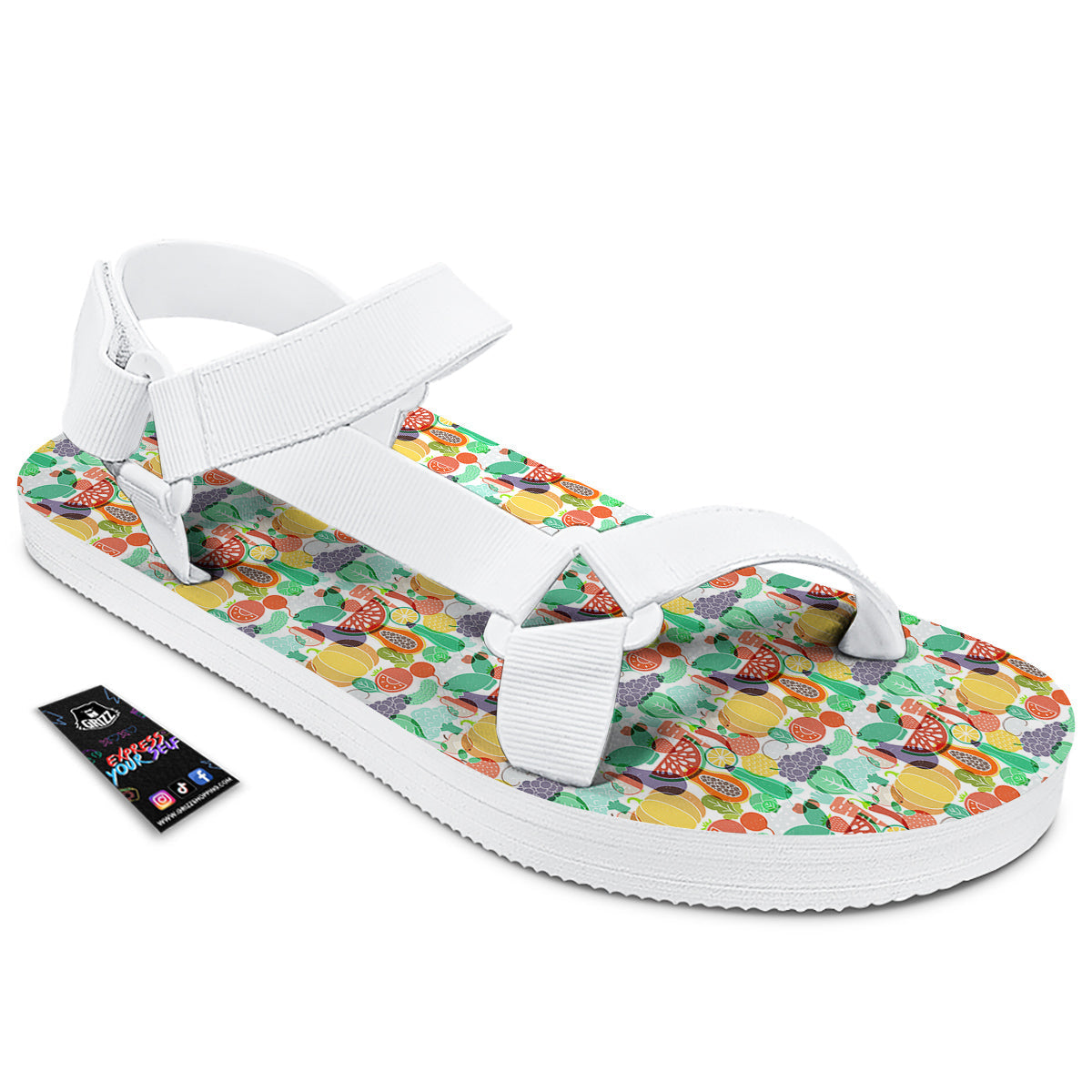 Vegetable Colorful Print Pattern White Open Toe Sandals-grizzshop