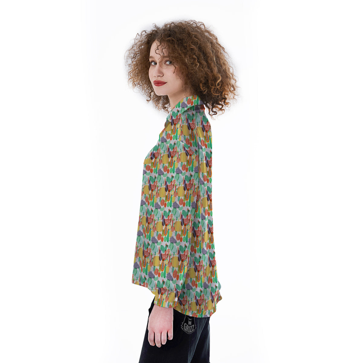 Vegetable Colorful Print Pattern Women's Long Sleeve Shirts-grizzshop