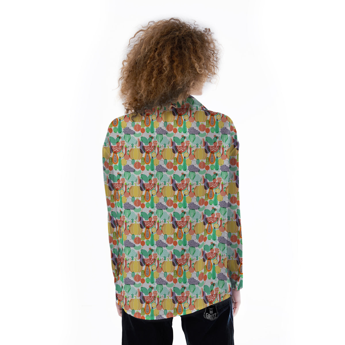 Vegetable Colorful Print Pattern Women's Long Sleeve Shirts-grizzshop