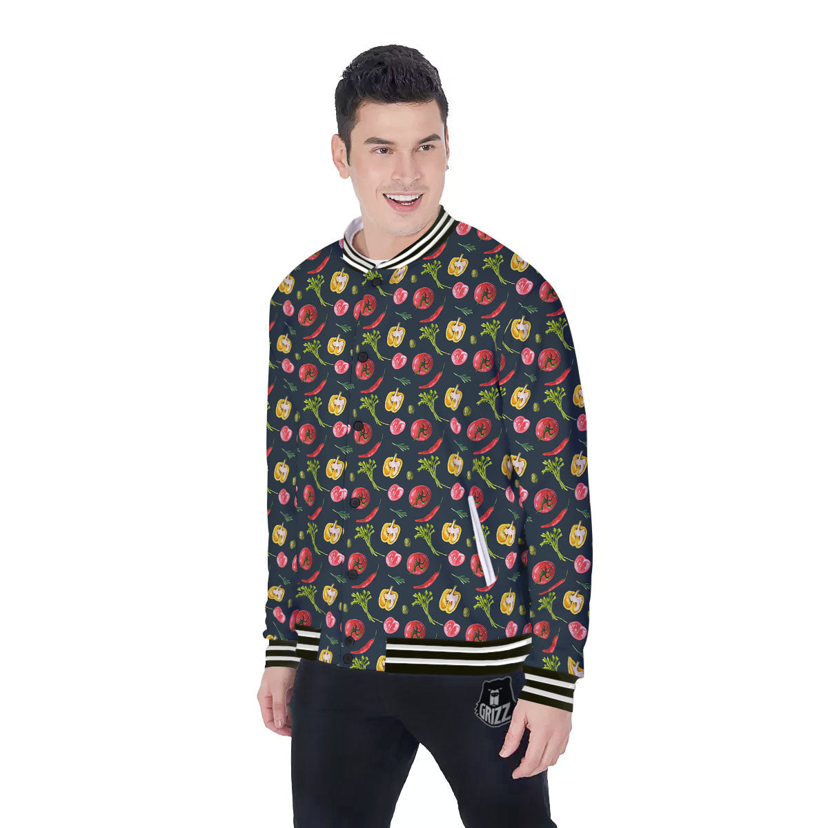 Vegetable Print Pattern Baseball Jacket-grizzshop