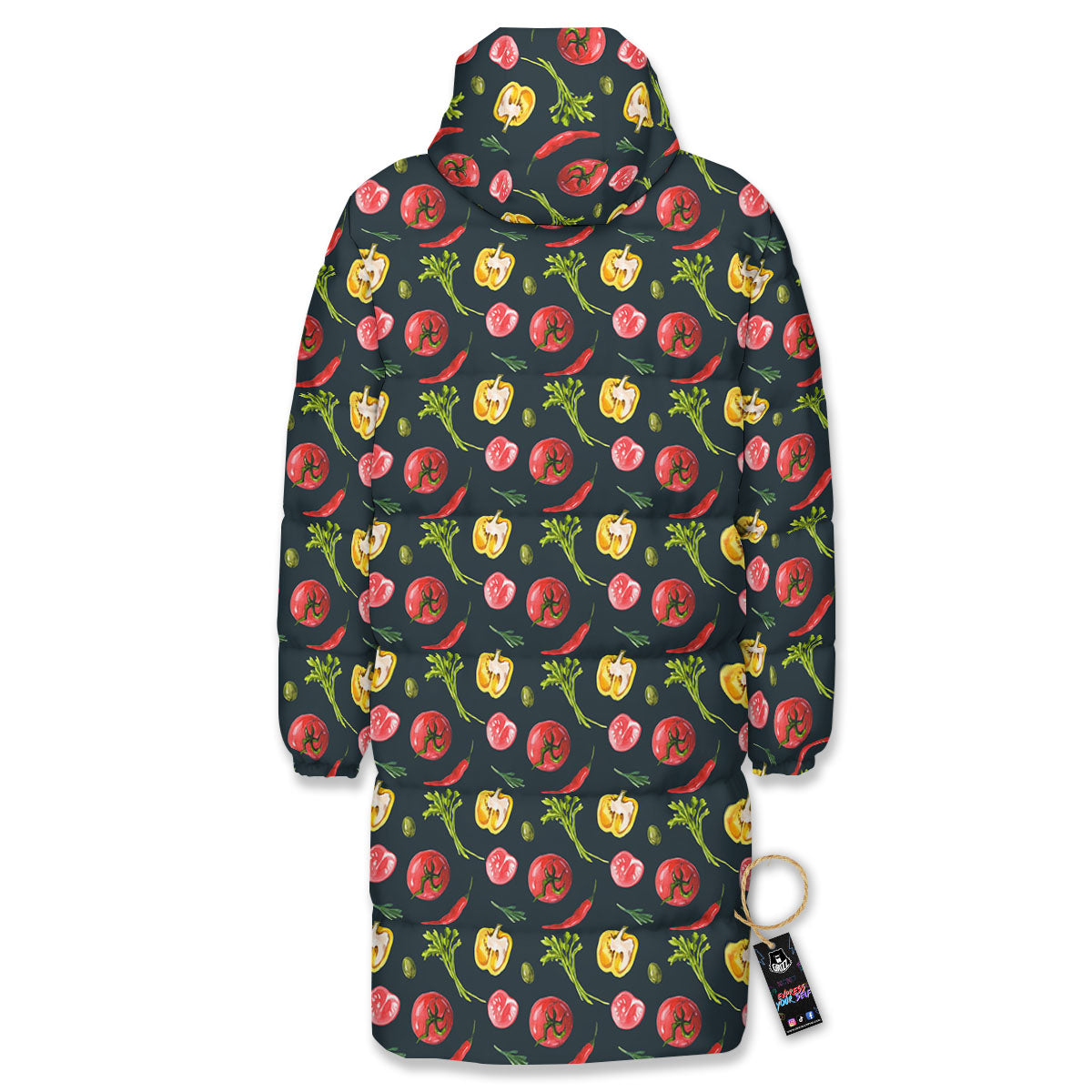 Vegetable Print Pattern Long Down Jacket-grizzshop