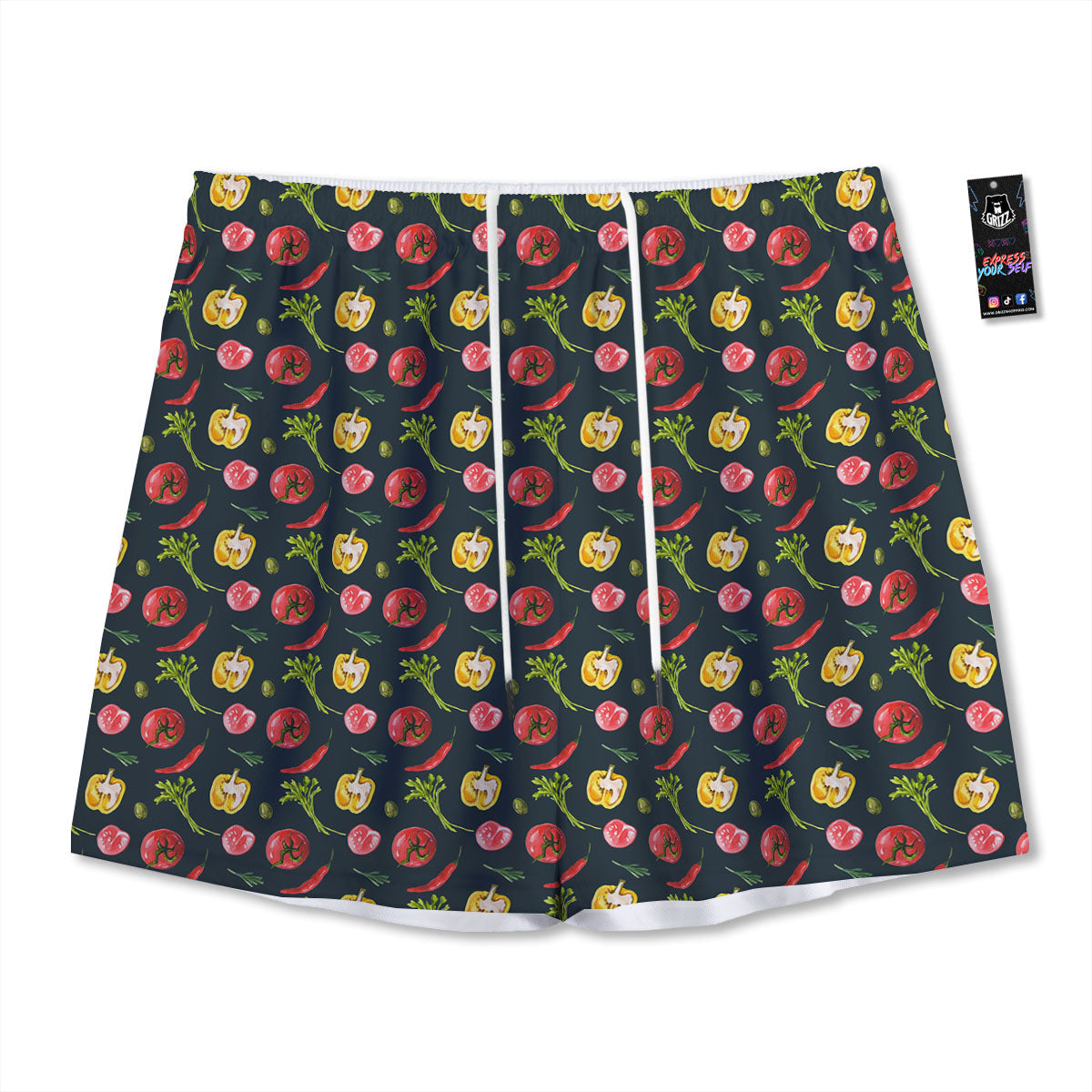 Vegetable Print Pattern Mesh Shorts-grizzshop