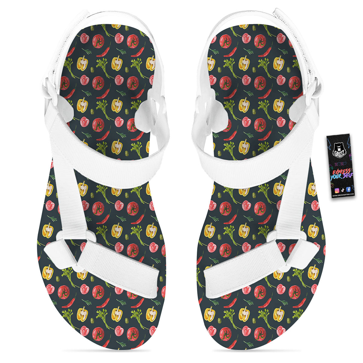 Vegetable Print Pattern White Open Toe Sandals-grizzshop