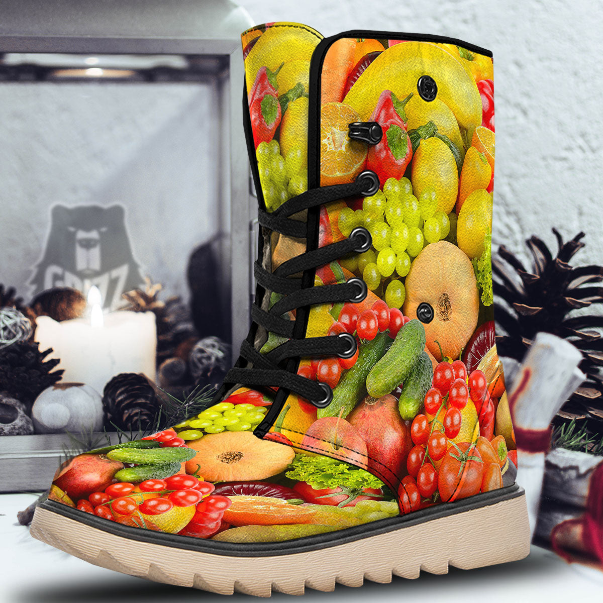 Vegetables And Fresh Fruits Print Snow Boots-grizzshop