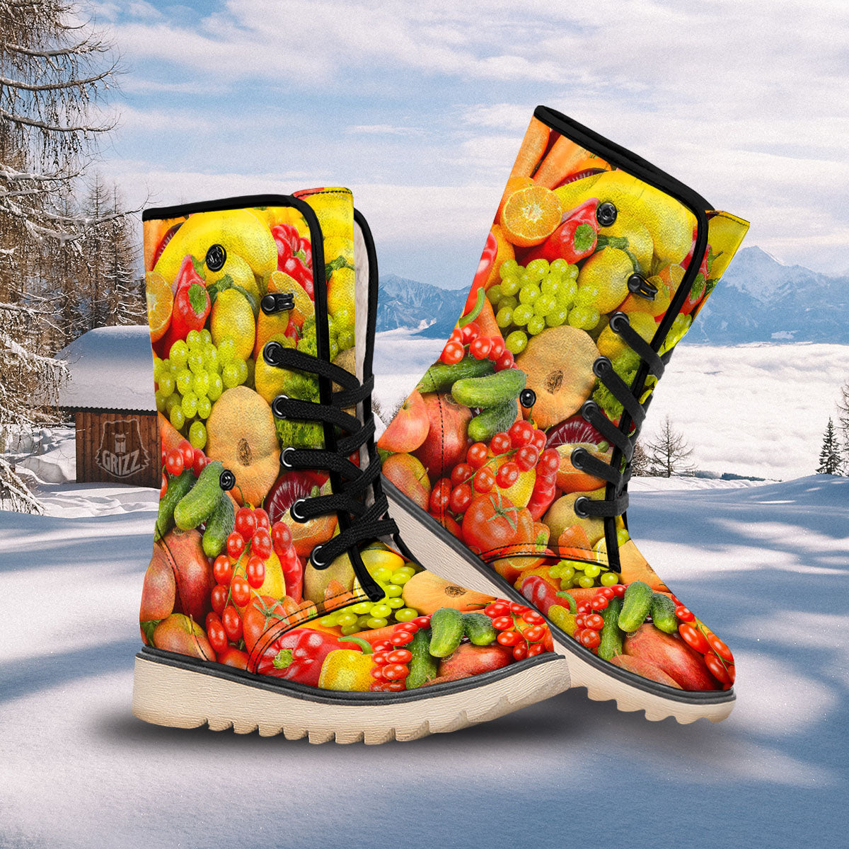Vegetables And Fresh Fruits Print Snow Boots-grizzshop