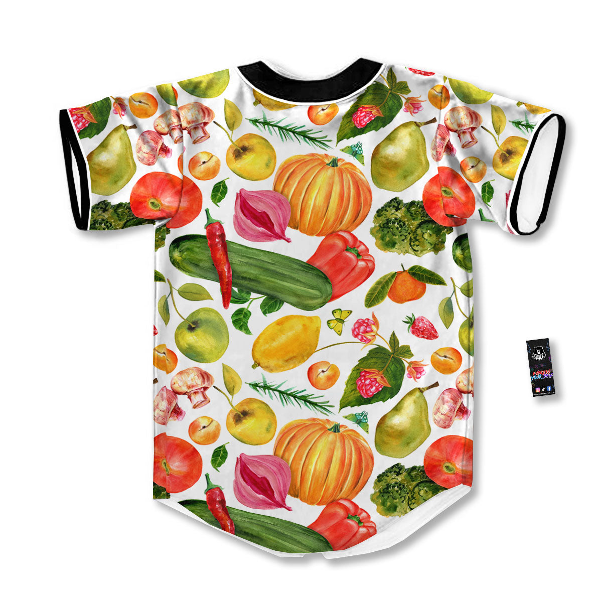 Vegetables And Vegan Fruits Print Pattern Baseball Jersey-grizzshop