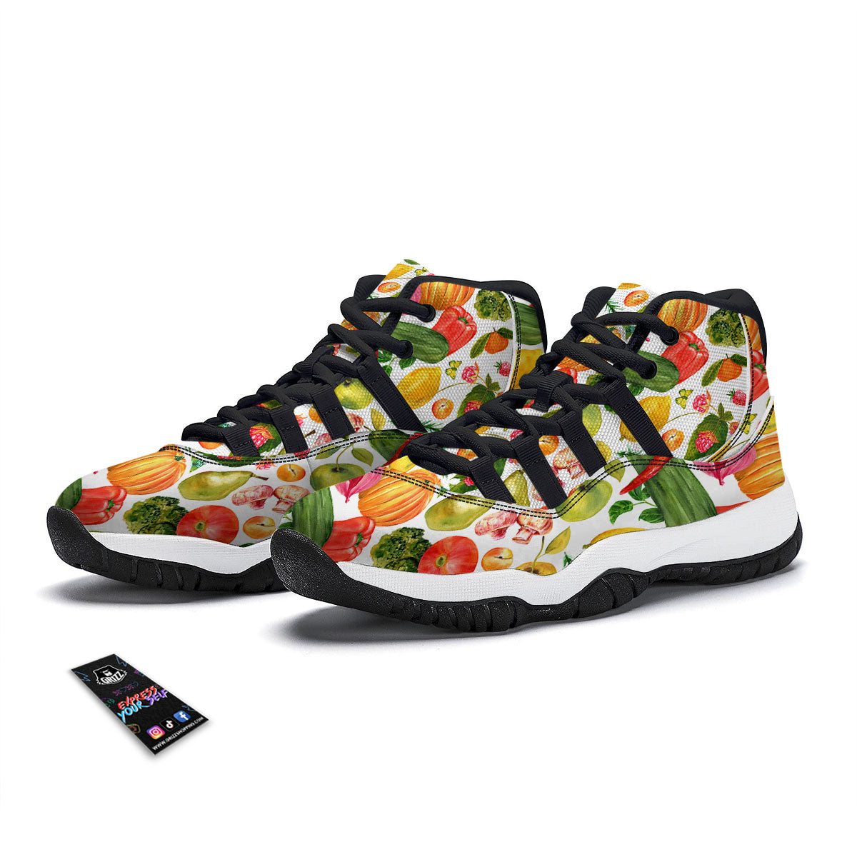Vegetables And Vegan Fruits Print Pattern Black Bball Shoes-grizzshop
