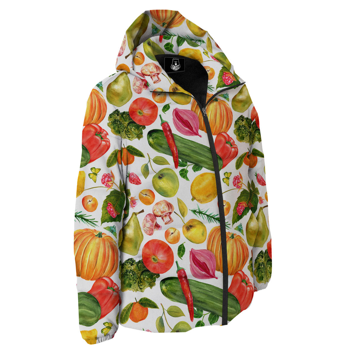 Vegetables And Vegan Fruits Print Pattern Down Jacket-grizzshop