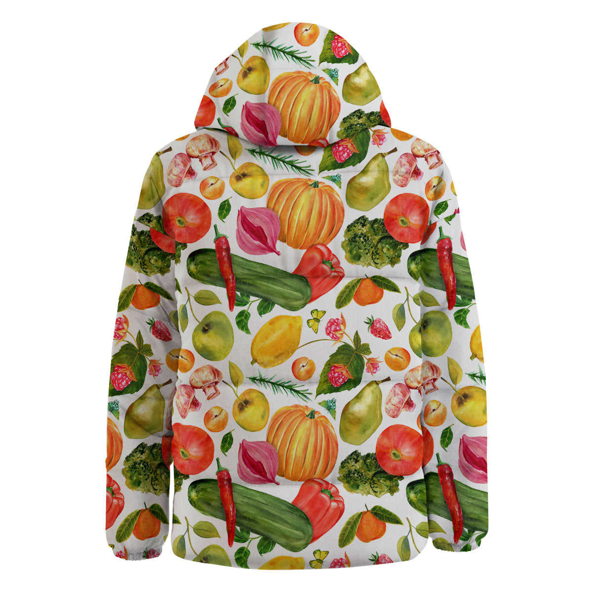 Vegetables And Vegan Fruits Print Pattern Down Jacket-grizzshop