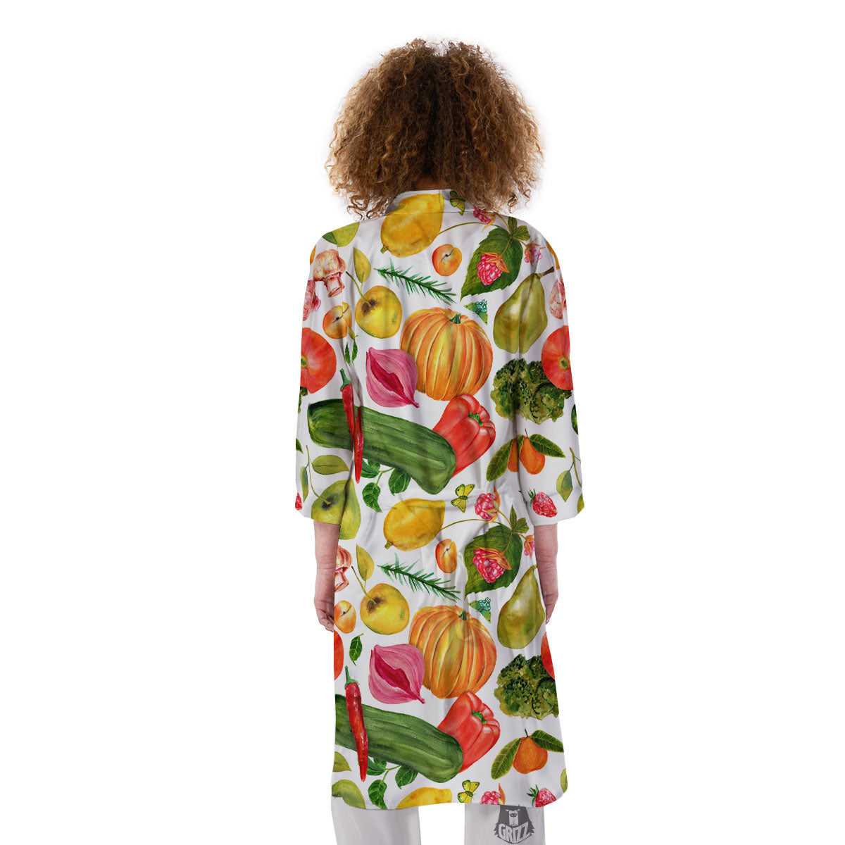 Vegetables And Vegan Fruits Print Pattern Kimono-grizzshop