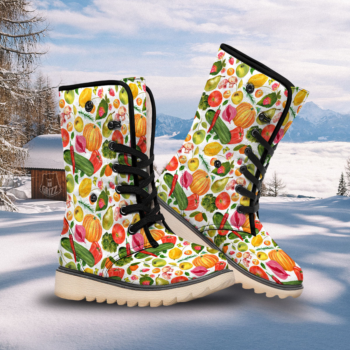 Vegetables And Vegan Fruits Print Pattern Snow Boots-grizzshop